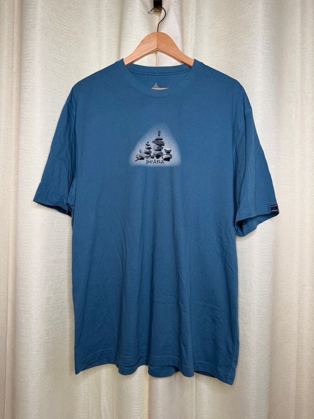 Prana blue green t shirt with logo stone graphic t shirt size XXL
